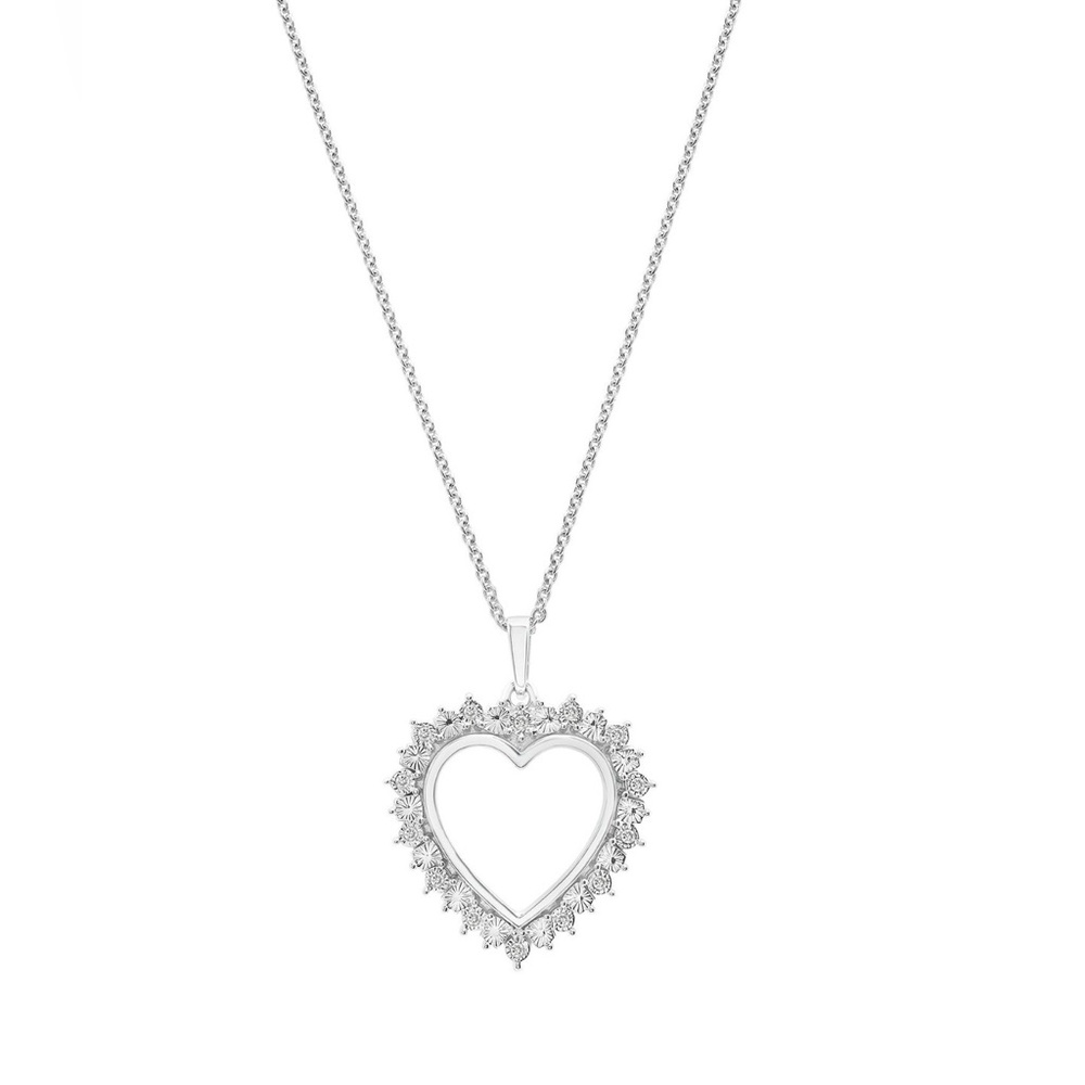 Diamond Heart 18" Pendant Necklace set in Sterling Silver NWT $200 Retail